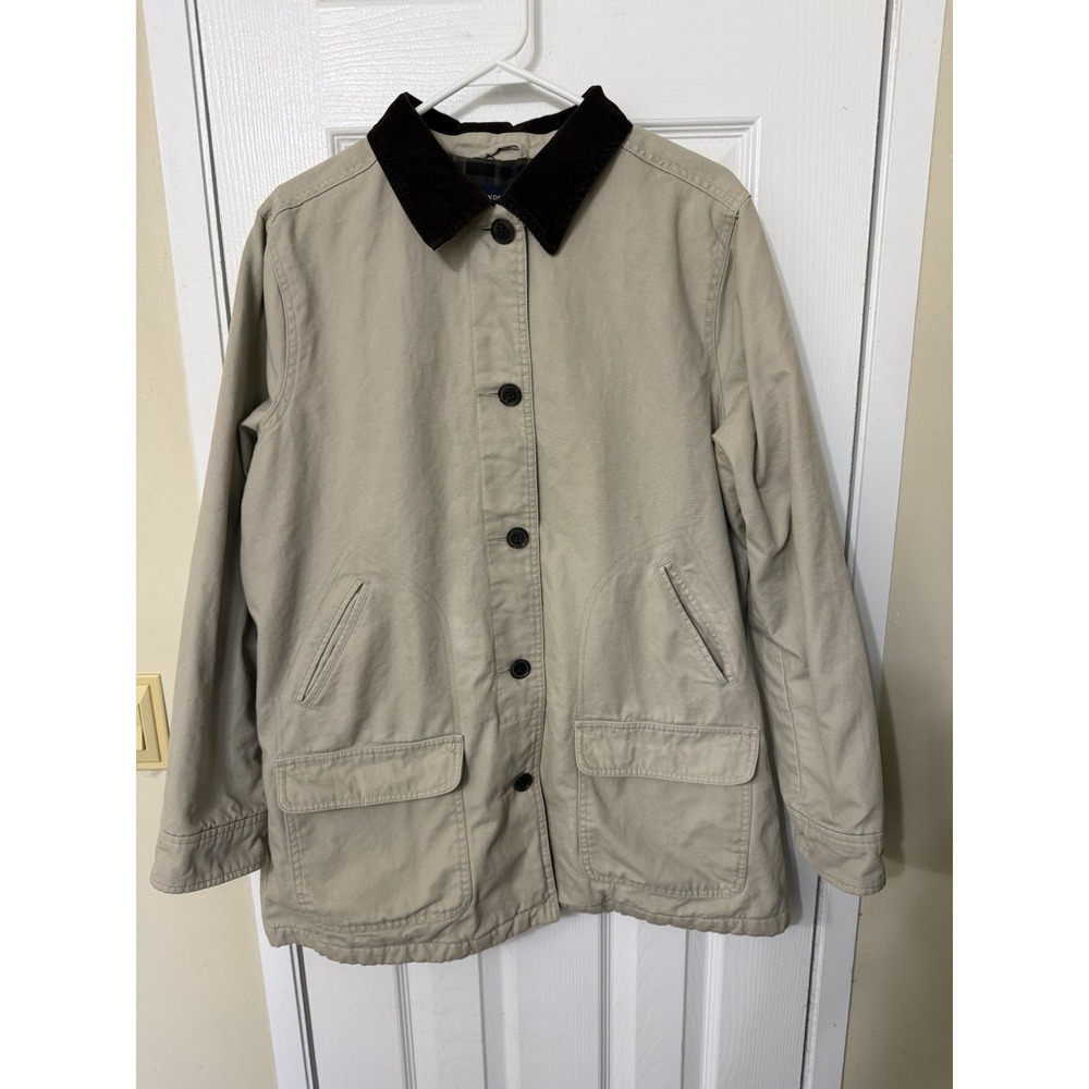 Vintage 90s Lands End Khaki Beige Barn Chore Jacket Coat Buttons Womens Large